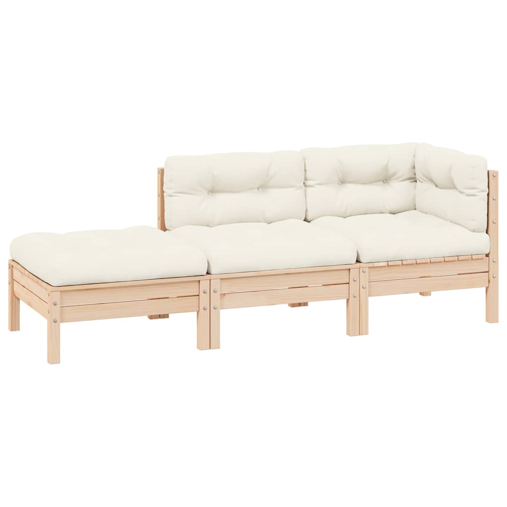 Vidaxl 3-delige loungeset met crèmekleurige kussens massief grenenhout