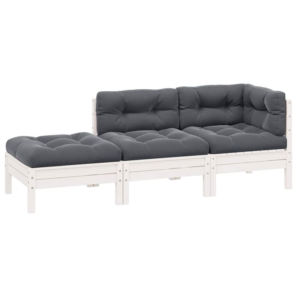 Vidaxl 3-delige loungeset met kussens massief grenenhout wit