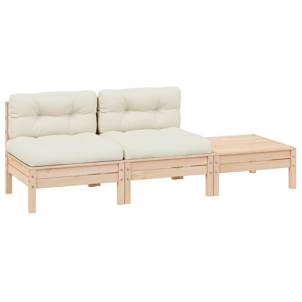 Vidaxl 3-delige loungeset met crèmekleurige kussens massief grenenhout
