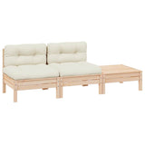 Vidaxl 3-delige loungeset met crèmekleurige kussens massief grenenhout