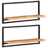 Vidaxl wandschappen 2 st 80x25x35 cm massief acaciahout en staal