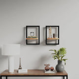 Vidaxl wandschappen 2 st 25x25x35 cm massief acaciahout en staal