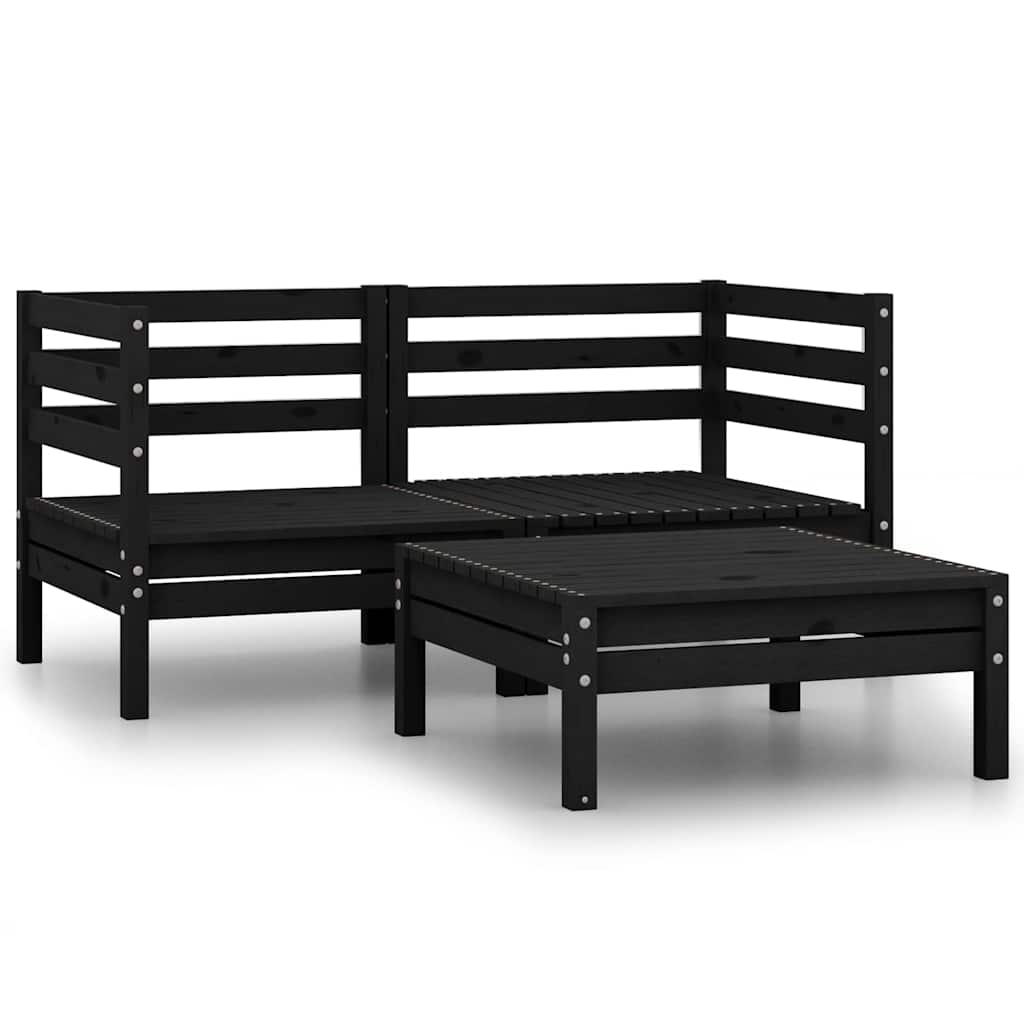 Vidaxl 3-delige loungeset massief grenenhout zwart