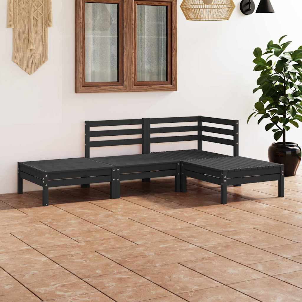 Vidaxl 4-delige loungeset massief grenenhout zwart