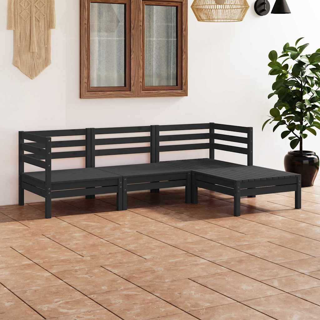 Vidaxl 4-delige loungeset massief grenenhout zwart