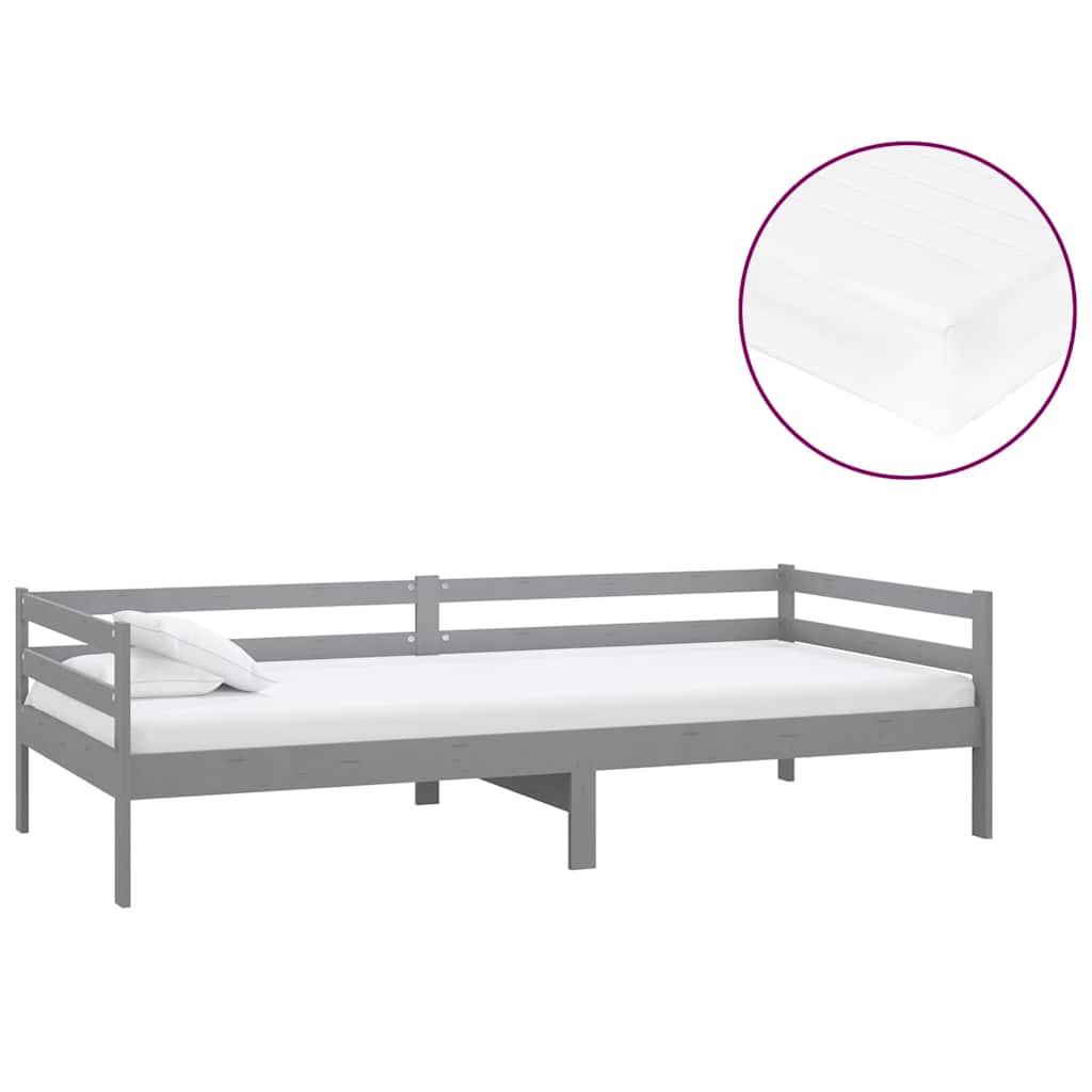 Vidaxl slaapbank met matras massief grenenhout grijs 90x200 cm
