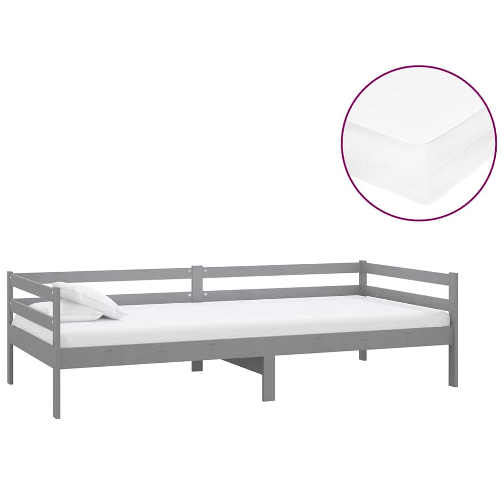 Vidaxl slaapbank met matras massief grenenhout grijs 90x200 cm