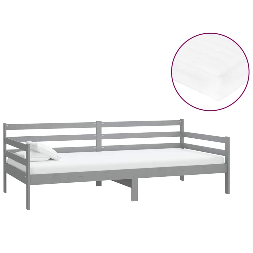Vidaxl slaapbank met matras massief grenenhout grijs 90x200 cm