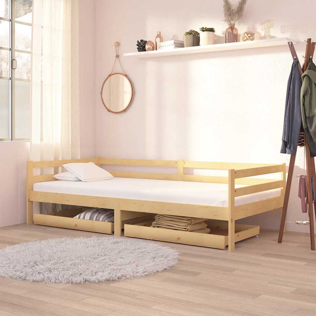 Vidaxl slaapbank met lades massief grenenhout 90x200 cm
