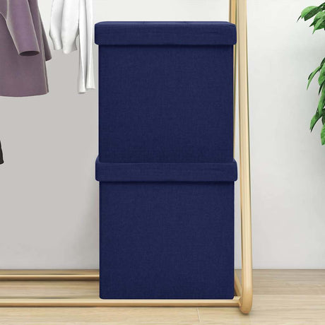 Vidaxl opbergkrukken inklapbaar 2 st kunstlinnen blauw