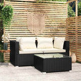 Vidaxl 3-delige loungeset met kussens poly rattan zwart