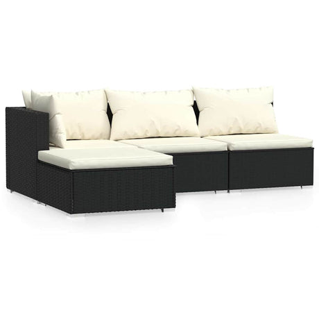 Vidaxl 4-delige loungeset met kussens poly rattan zwart