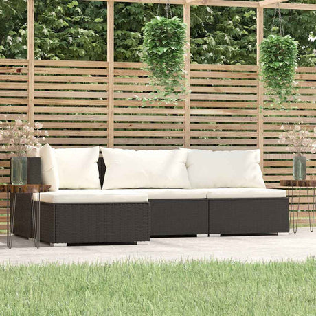 Vidaxl 4-delige loungeset met kussens poly rattan zwart