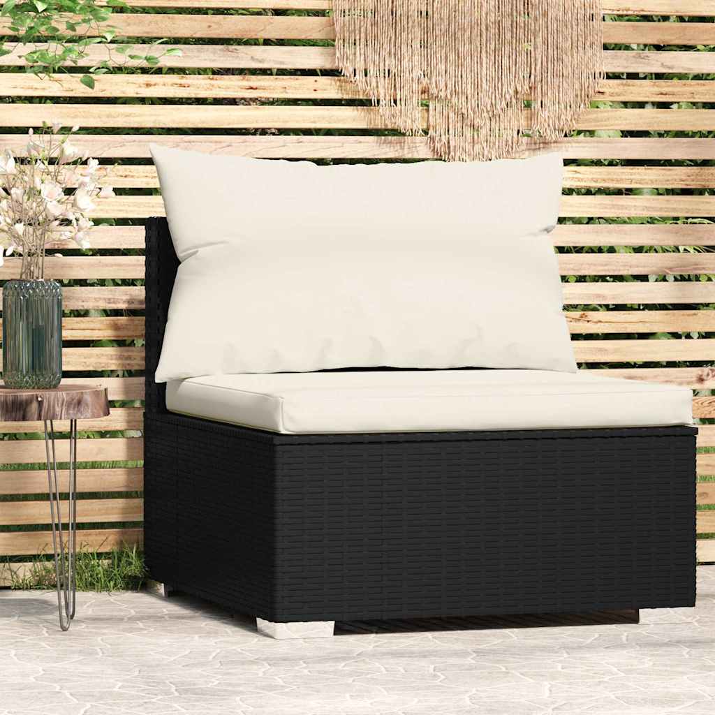 Vidaxl tuinmiddenbank met kussens poly rattan zwart