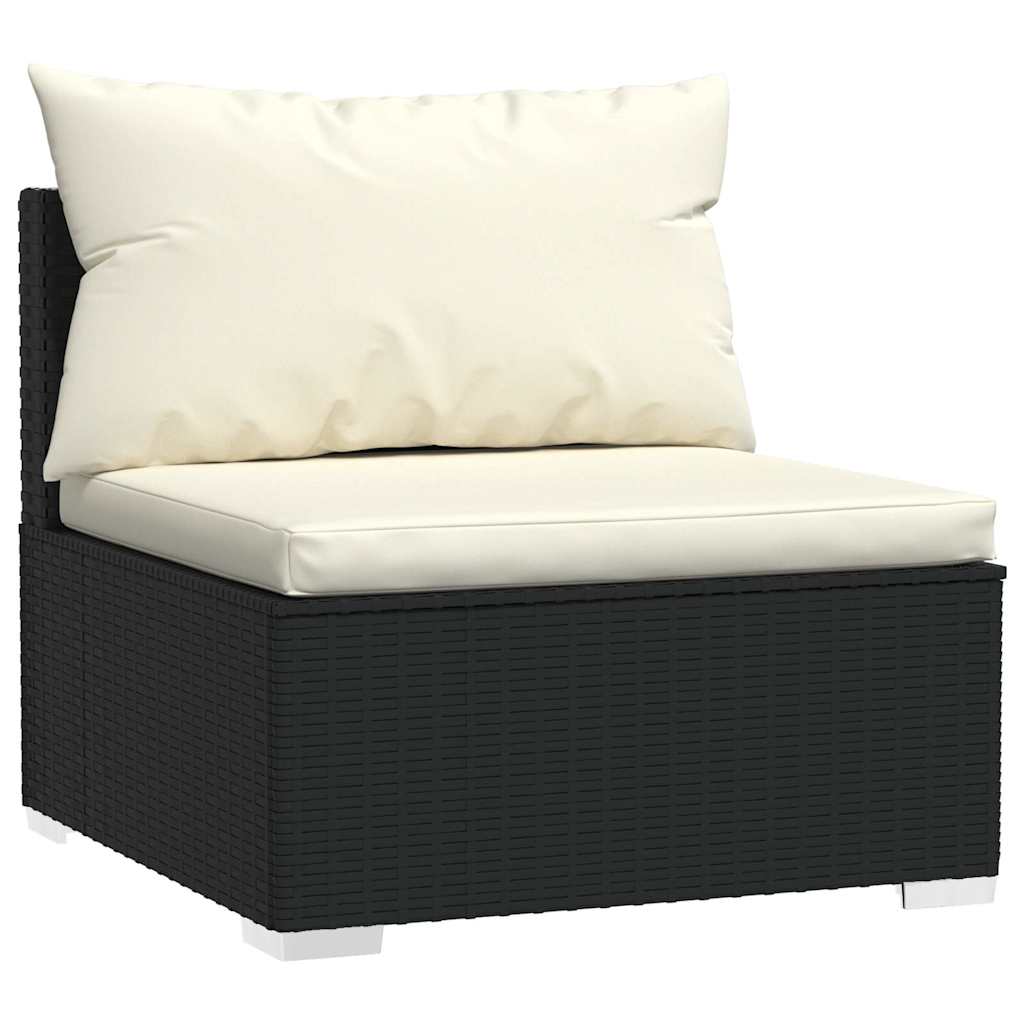 Vidaxl driezitsbank met kussens poly rattan zwart