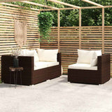Vidaxl 3-delige loungeset met kussens poly rattan bruin