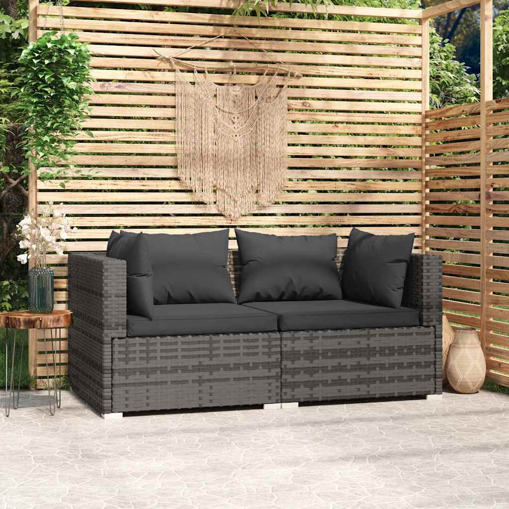 Vidaxl tweezitsbank met kussens poly rattan grijs