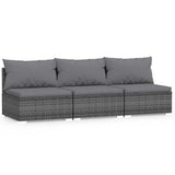 Vidaxl driezitsbank met kussens poly rattan grijs