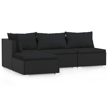 Vidaxl 4-delige loungeset met kussens poly rattan zwart