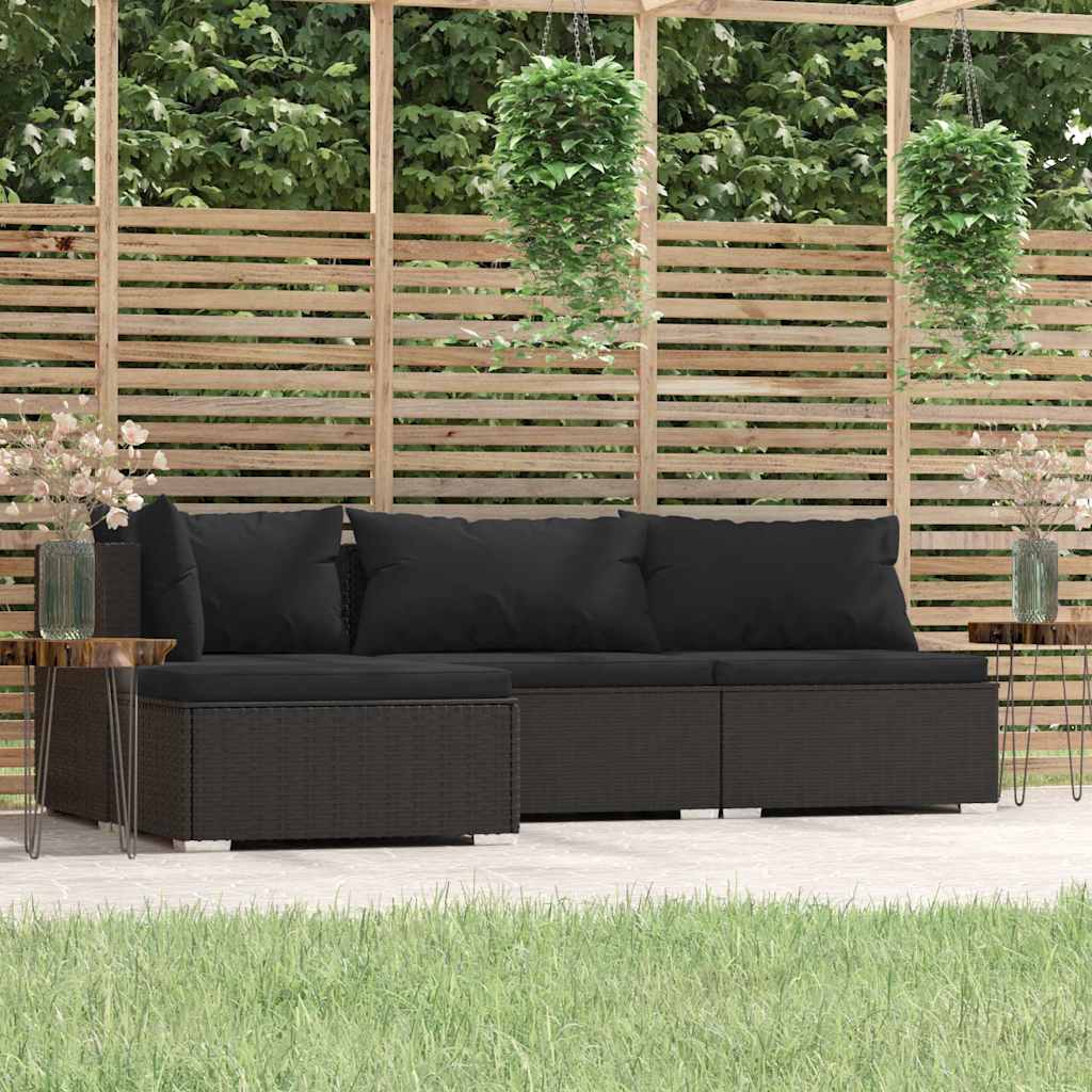 Vidaxl 4-delige loungeset met kussens poly rattan zwart