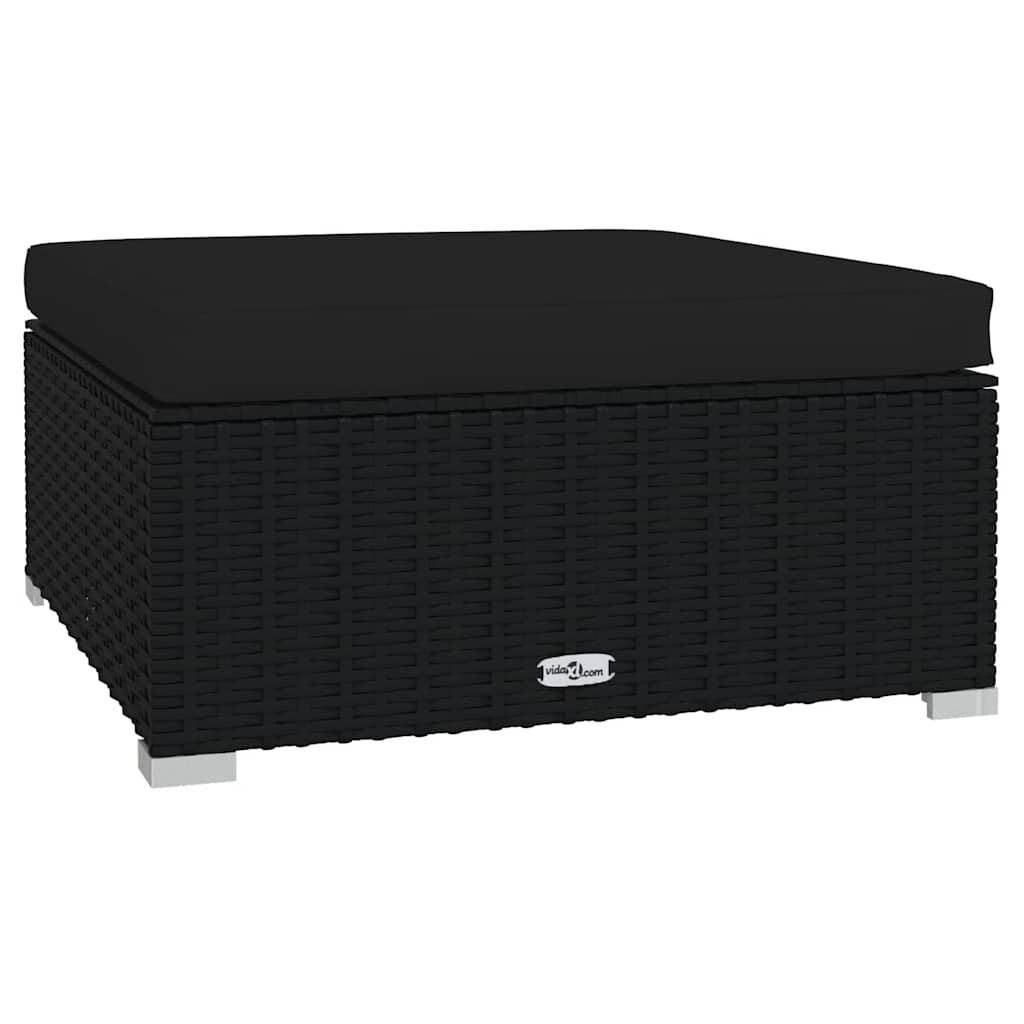 Vidaxl voetensteun met kussen 70x70x30 cm poly rattan zwart