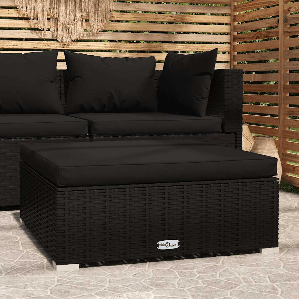 Vidaxl voetensteun met kussen 70x70x30 cm poly rattan zwart