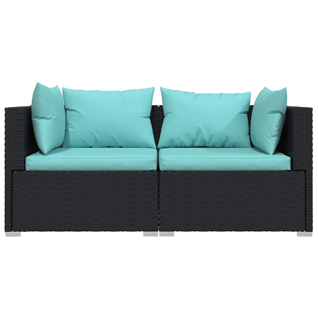 Vidaxl tweezitsbank met kussens poly rattan zwart
