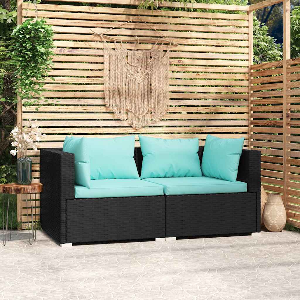 Vidaxl tweezitsbank met kussens poly rattan zwart
