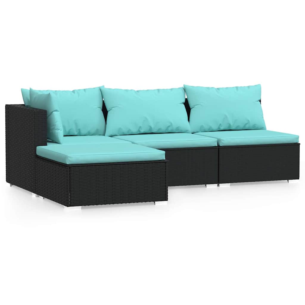 Vidaxl 4-delige loungeset met kussens poly rattan zwart