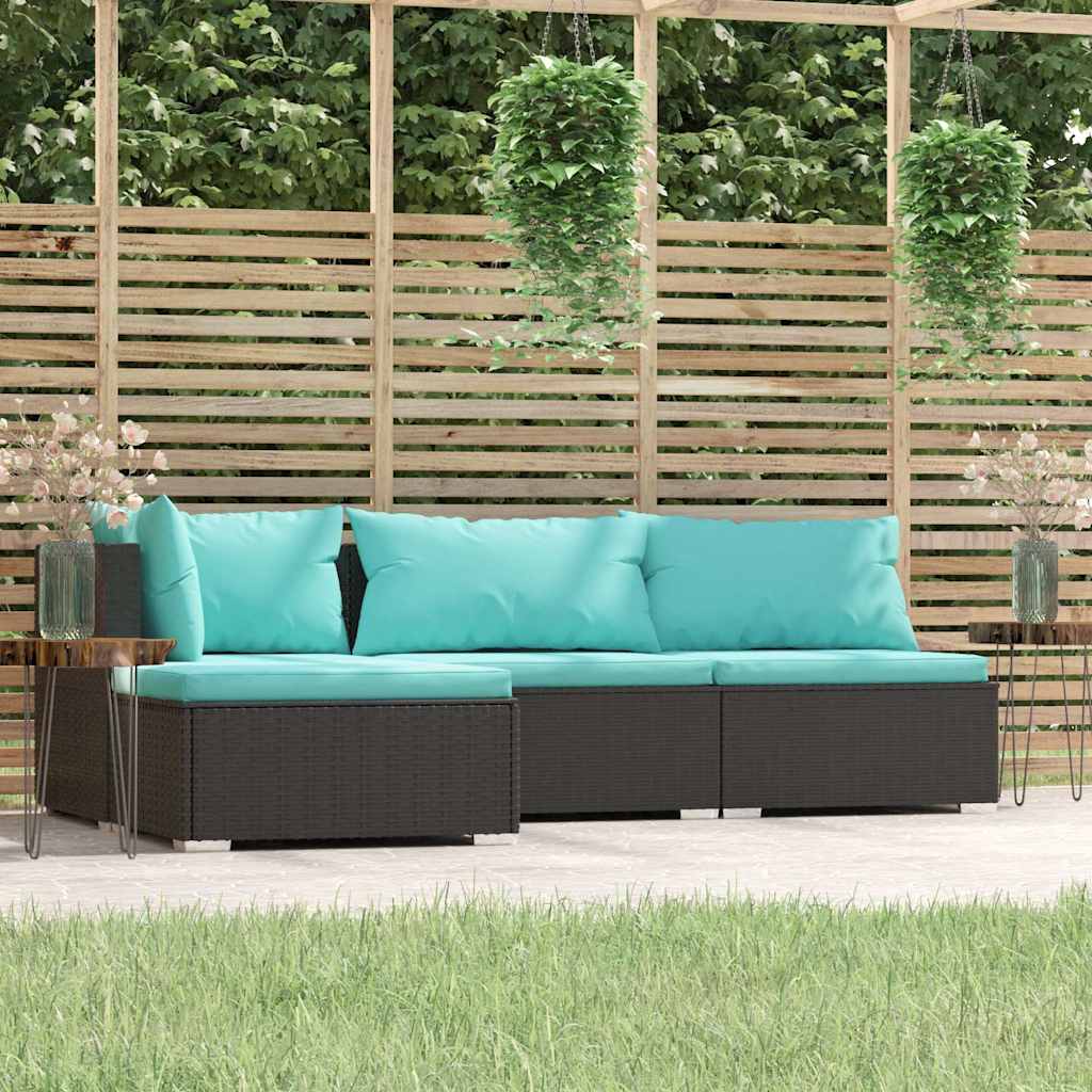 Vidaxl 4-delige loungeset met kussens poly rattan zwart
