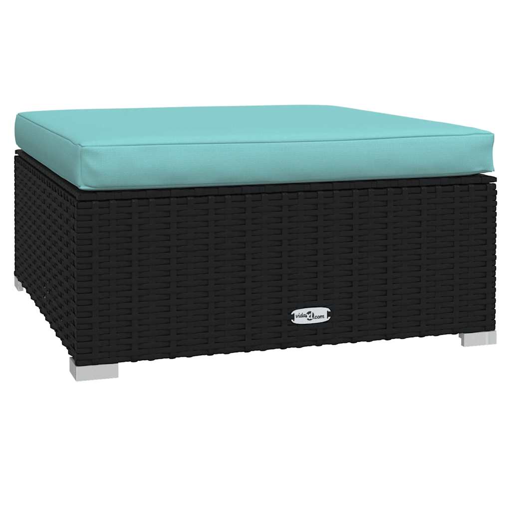 Vidaxl tuinvoetenbank met kussen 70x70x30 cm poly rattan zwart