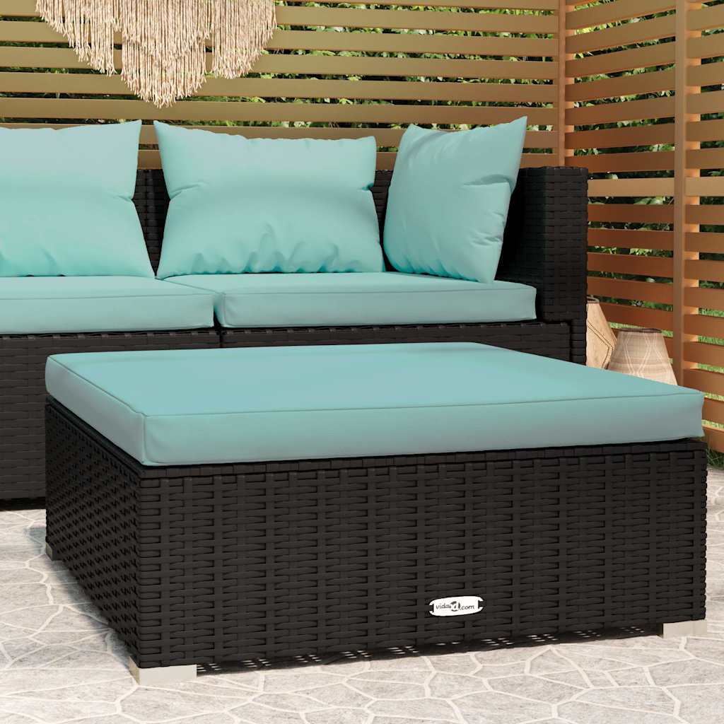Vidaxl tuinvoetenbank met kussen 70x70x30 cm poly rattan zwart