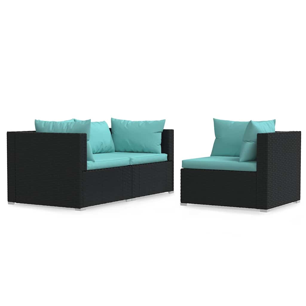 Vidaxl 3-delige loungeset met kussens poly rattan zwart