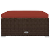 Vidaxl tuinvoetenbank met kussen 70x70x30 cm poly rattan bruin