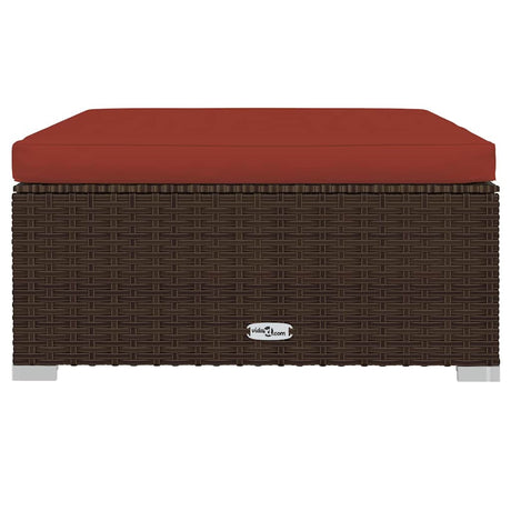 Vidaxl tuinvoetenbank met kussen 70x70x30 cm poly rattan bruin