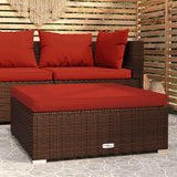 Vidaxl tuinvoetenbank met kussen 70x70x30 cm poly rattan bruin