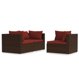 Vidaxl 3-delige loungeset met kussens poly rattan bruin