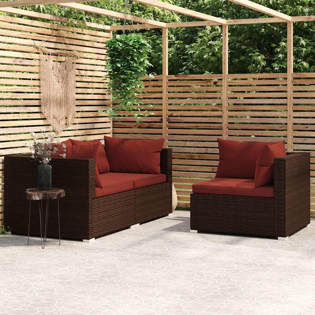 Vidaxl 3-delige loungeset met kussens poly rattan bruin