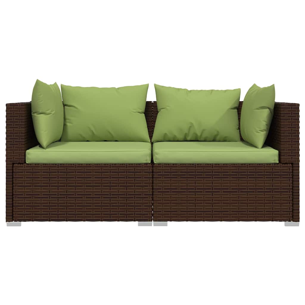 Vidaxl bank 2-zits met kussens poly rattan bruin