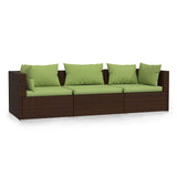Vidaxl bank 3-zits met kussens poly rattan bruin
