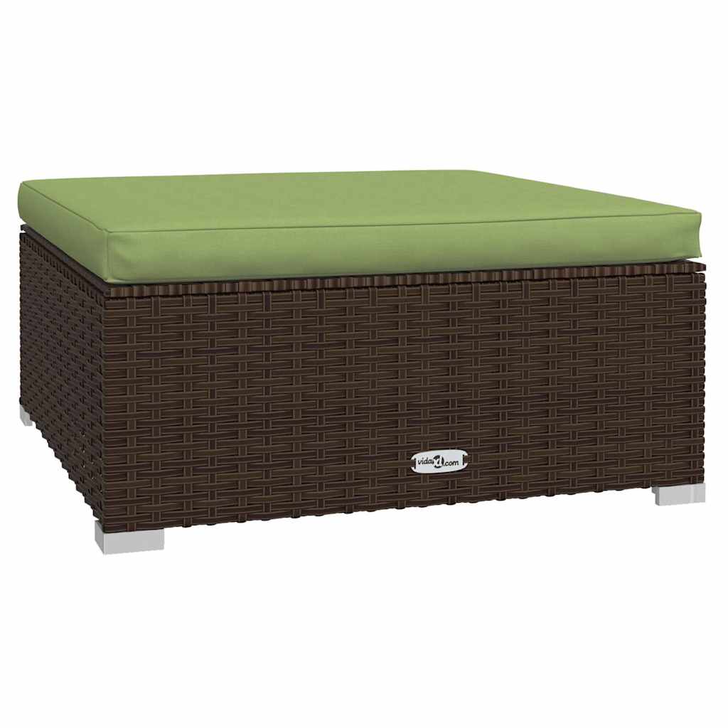 Vidaxl tuinvoetenbank met kussen 70x70x30 cm poly rattan bruin