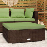Vidaxl tuinvoetenbank met kussen 70x70x30 cm poly rattan bruin
