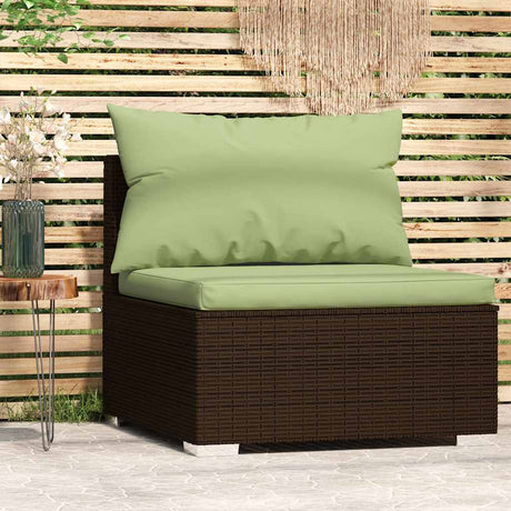 Vidaxl tuinmiddenbank met kussens poly rattan bruin
