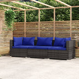 Vidaxl tuinbank 3-zits met kussens poly rattan grijs