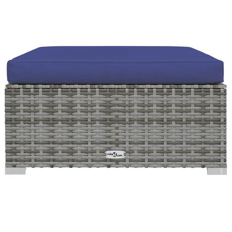 Vidaxl tuinvoetenbank met kussen 70x70x30 cm poly rattan grijs