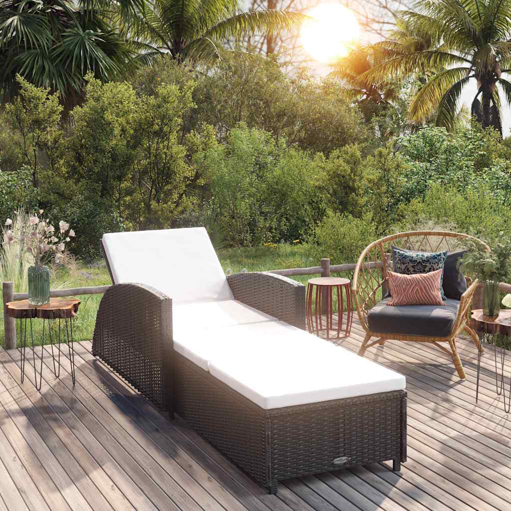 Vidaxl ligbed met crèmewit kussen poly rattan zwart