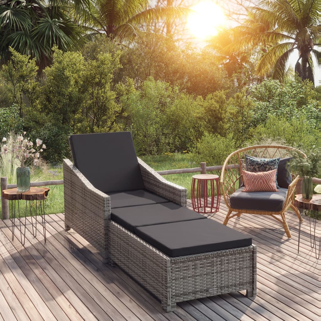 Vidaxl ligbed met donkergrijs kussen poly rattan grijs