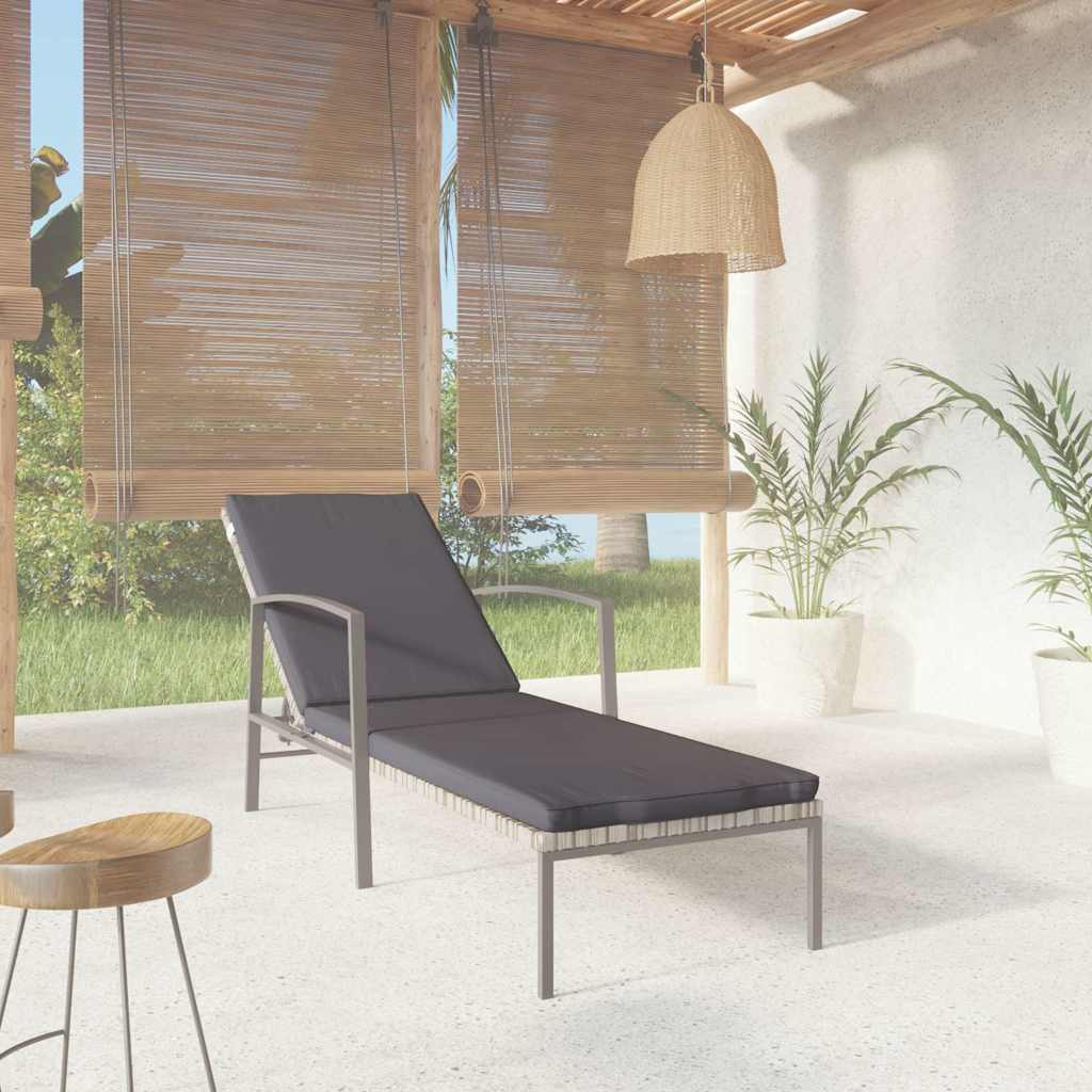 Vidaxl ligbed met kussen poly rattan grijs