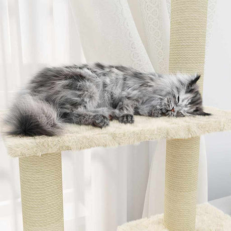 Vidaxl -Katzenmöbel mit Sisal -Kratzerpfosten 155 cm creme -gelenkt
