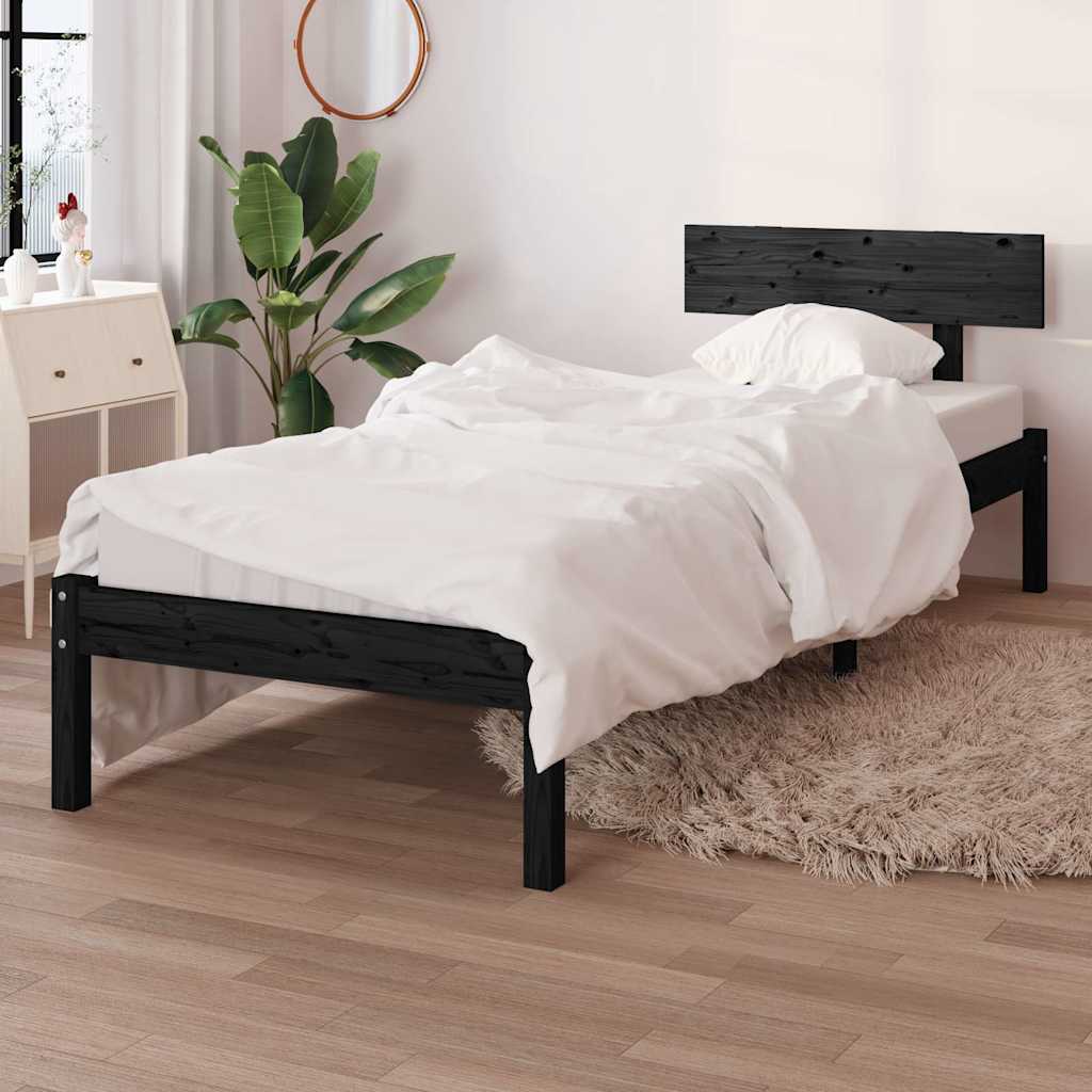 Vidaxl bedframe massief grenenhout zwart 90x200 cm